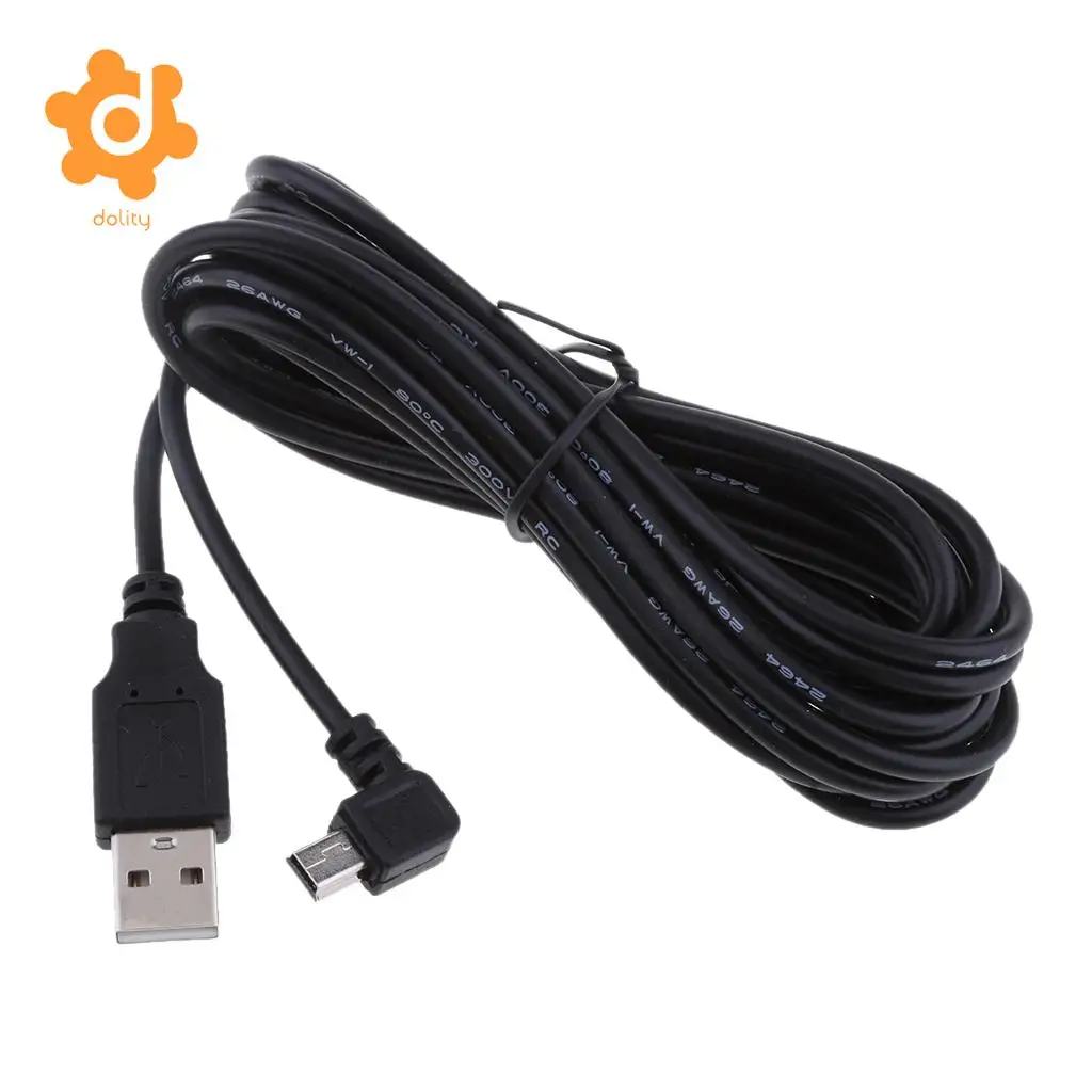 dolity 5V 2A Mini USB Charger Cable 90 Degrees Left Bend DVR GPS Chargring Cable