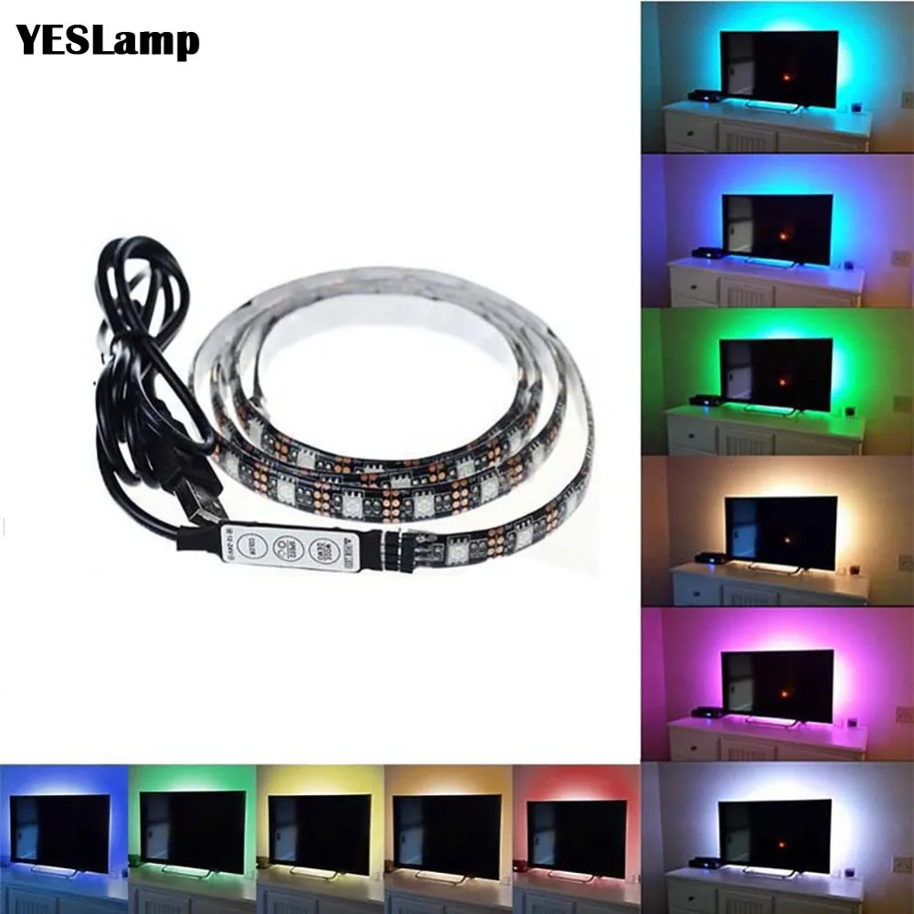 USB Светодиодная лента DC5V 5050 RGB мини 3Key 17Key RF ИК пульт дистанционного управления гибкий светильник IP65 50 см 1 м 2 м 3 м ТВ фоновый светильник ing лента