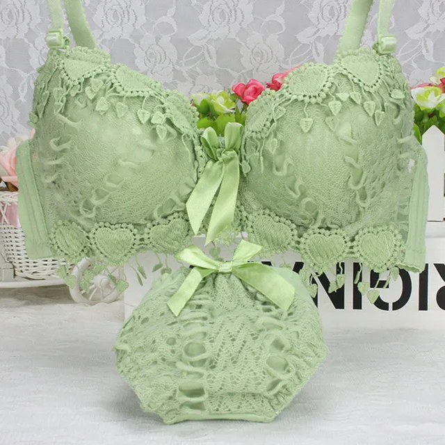 Hot Sale Women Underwear Set Cotton Bra Panty Set Brand Embroidery Tassel Sexy Lingerie Brassiere Sets Push Up bra brief sets Green