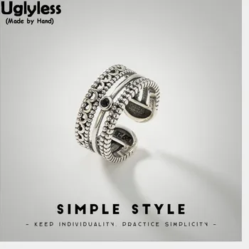 

Uglyless 100% Real Solid 925 Sterling Silver Castle Abstract Wide Rings for Women Exotic Hollow Open Ring Thai Silver Fine Jewel
