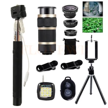 8X зум-телеобъектив широкоугольный Макро Рыбий глаз рыбий глаз для iPhone 6 6 S 7 смартфон сотовый телефон Линзы Комплект селфи лампы штатив