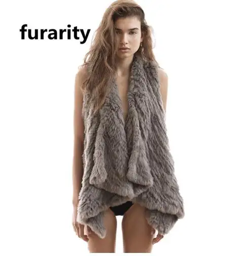 

JF0308 furarity Women Genuine Natural Real rabbit fur Knitted Vests Hand made Real Fur Gilets