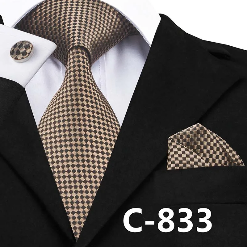 Классические мужские галстуки,, оранжевые, хаки, в полоску, галстук, Hanky, запонки, набор,, галстуки для красивых деловых мужчин, подарок C-688 - Цвет: C-833