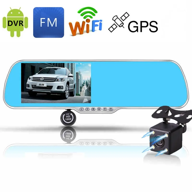 Ecartion " Автомобильный видеорегистратор gps навигация Wifi Android Full HD 1080P автомобильная камера с двумя объективами парковочное зеркало заднего вида камера видео рекордер