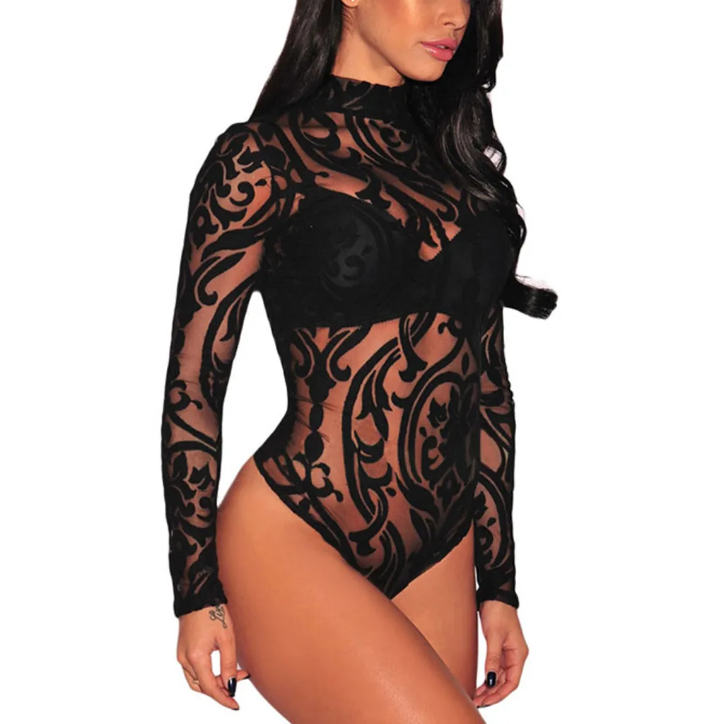 

Womens Sexy Black Sheer Mesh Lingerie Plus Size Bodysuit Leotard Underwear Woman Hollow Out Teddies Lingerie