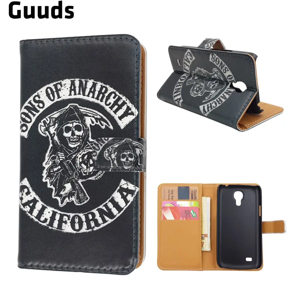 Black Skull Leather Wallet Case for Samsung Galaxy S4 mini i9190 I9192 I9195