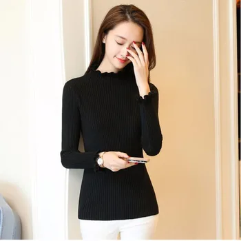

Slim high collar pullover Women Sweater Autumn Winter Elasticity Soft Female Pullovers Solid color stretch sweater tide RQ179
