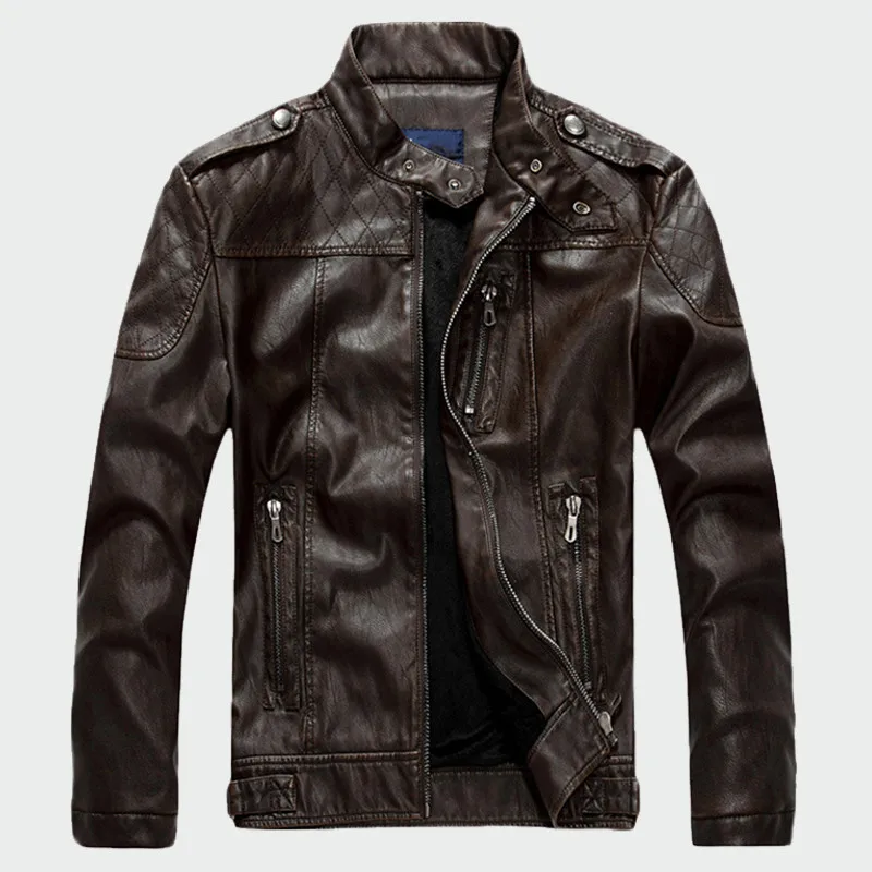 Мужские кожаные куртки Зимние Повседневные мотоциклетные ПУ плюс бархатные кожаные пальто Мужская искусственная куртка плюс бархатная брендовая одежда 2XL ML013 - Цвет: Brown