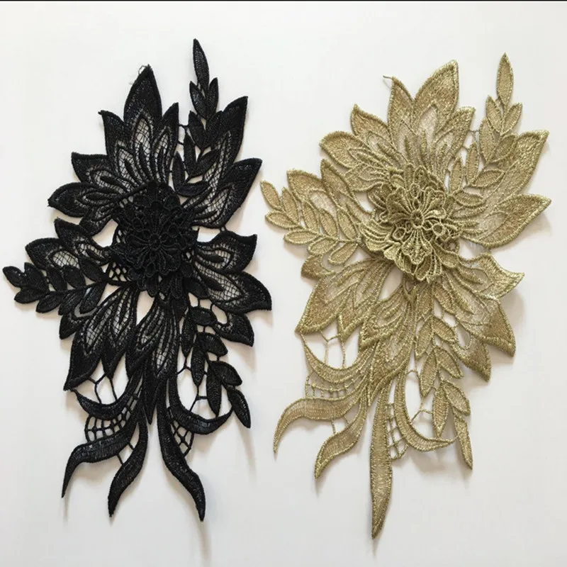 2 Pcs 3D Flowers Embroidered Sew On Patches for Clothing DIY Garment Applique Clothes Patchwork Sticker Black