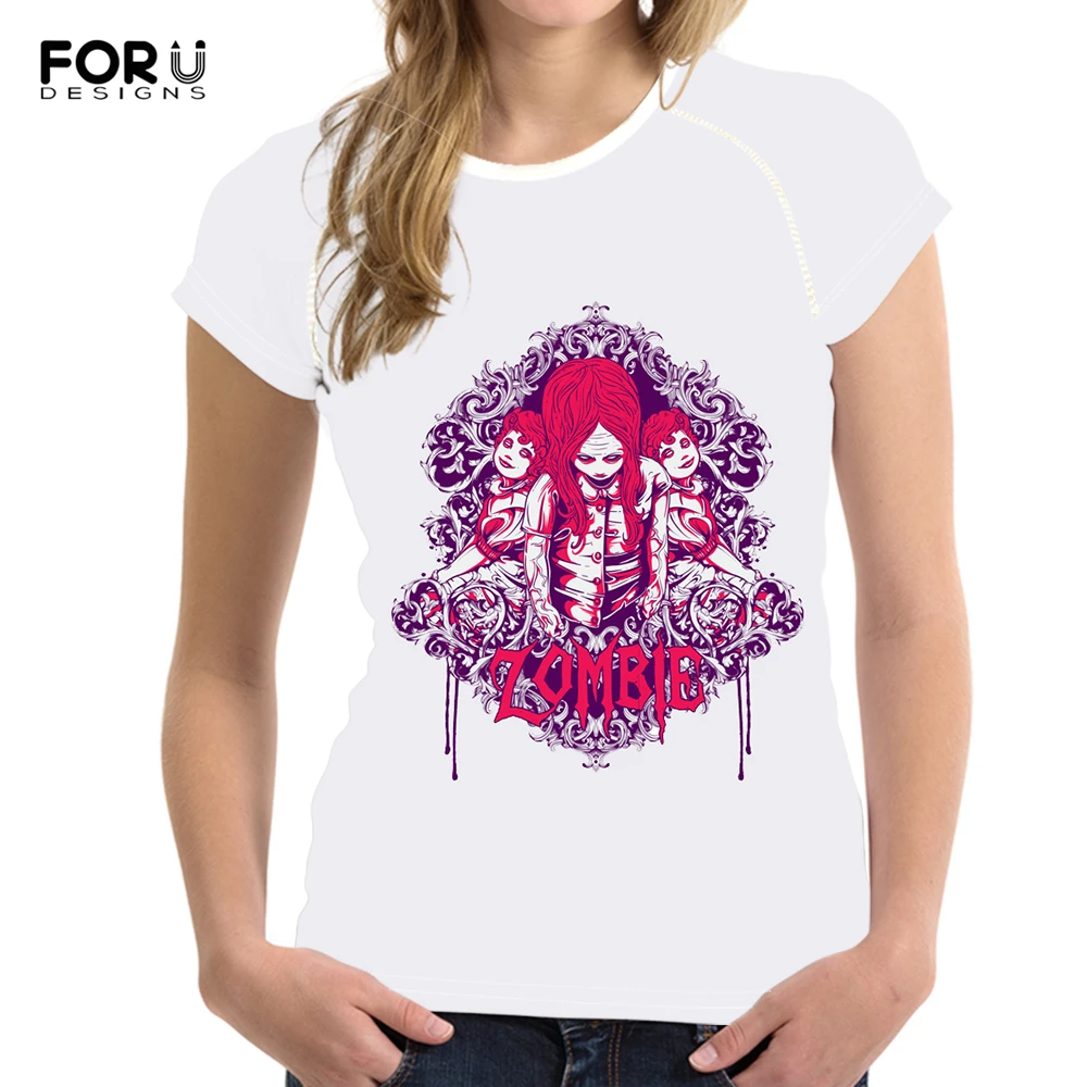 

FORUDESIGNS Womens Slim Solid T-shirt With 3D Prints Female Fashion Design Pattern Shirt Girls Soft Summer Clothes Comfortable