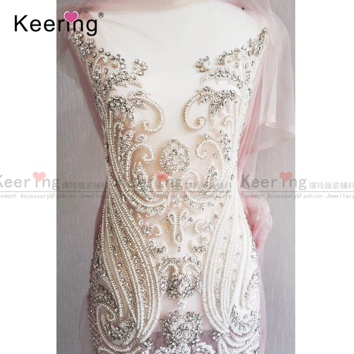 

High end customized bridal large beaded applique designs for gown WDP-069