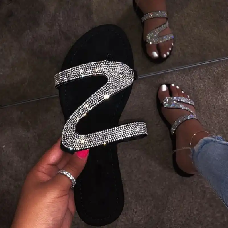 black rhinestone flip flops