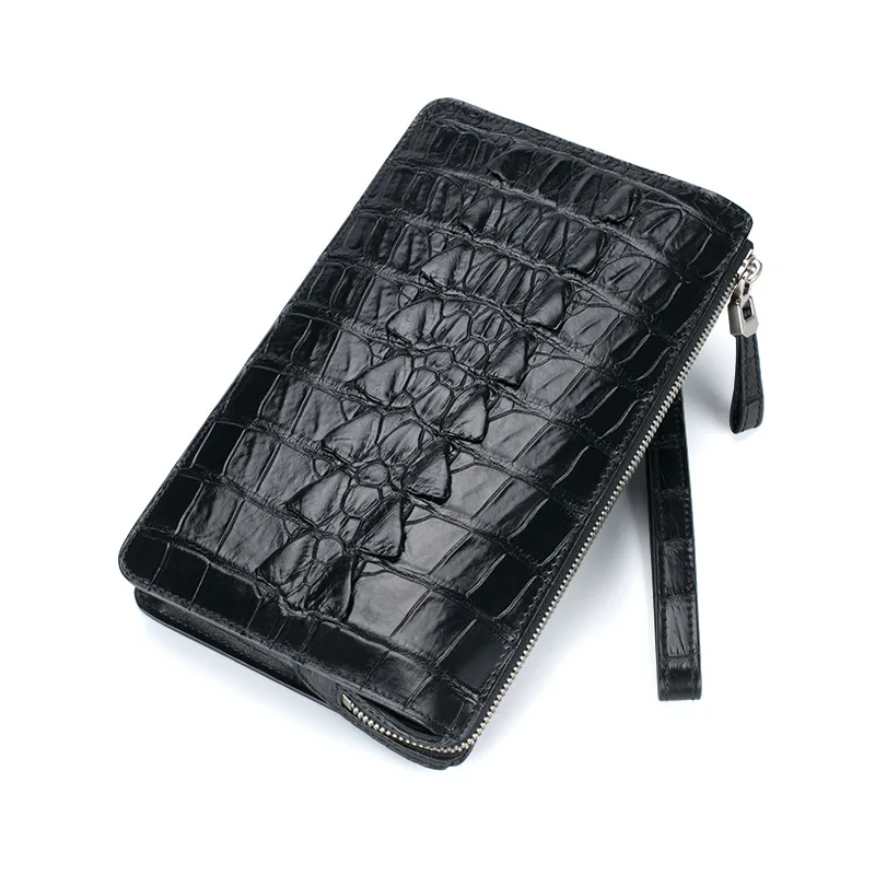 

100% authentic Thai crocodile skin men's handbag leisure business zipper double-sided crocodile tail bone handbag grab bag
