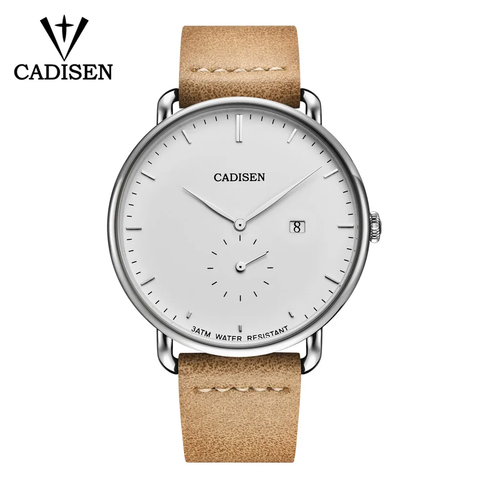 

C2037 New Fashion Mens Watches CADISEN Militray Sport Quartz Men Watch Leather Waterproof Male Wristwatches Relogio Masculino
