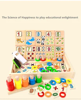 

Montessori Learning To Count Numbers Matching Color Shape Match Teaching Math Toys Set Donuts number crunching Wooden toy boxes