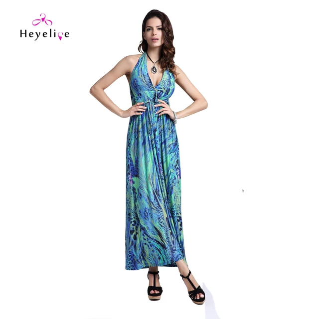 Best Price Long Printing Beach Dresses Women Bikini Cover-Up Halter Push Up Sexy Summer Holiday Dresses Open Backless New Beach Cover Ups