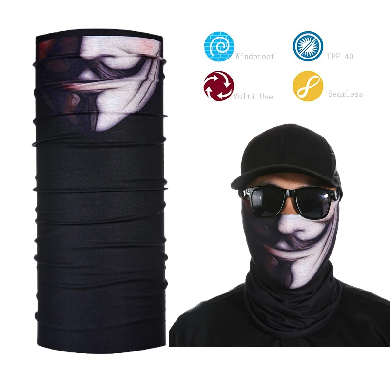 Black Men's Face Shield Bandana Skull Tube Bandana Face Maskin Men's