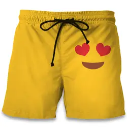Летние Для мужчин Пляжные шорты 2017 милый любовь Желтый 3D Модные принты Для мужчин бермуды доска Шорты для женщин Фитнес Мотобрюки плюс