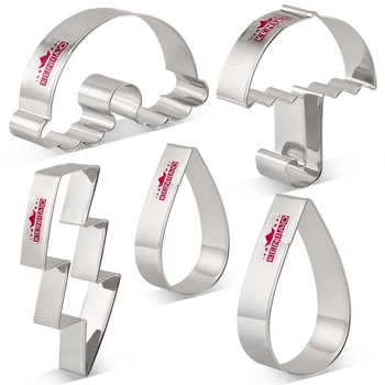 

KENIAO Weather Cookie Cutter Set -5 PC - Flash, Raindrop L & S Size, Rainbow & Umbrella Biscuit/Fondant Cutter - Stainless Steel