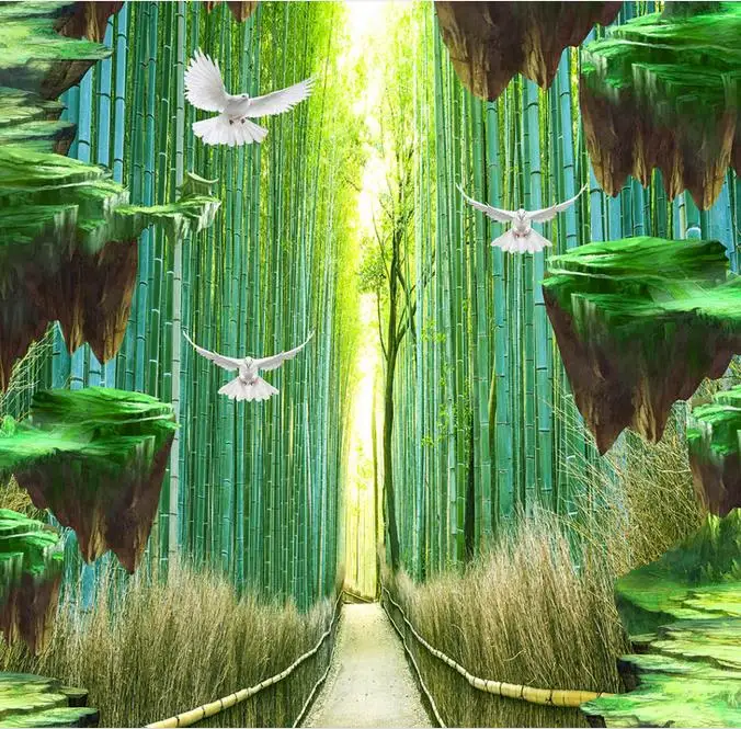 3d flooring tiles photo murals waterproof wallpaper Custom 3d flooring bamboo forest self-adhesive floor wallpaper