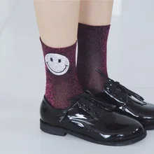 Осенне-зимние модные сверкающие носки со смайликом женские модные серебристые, золотые шелковые носки с нитями, 6 цветов, персонализированные блестящие носки