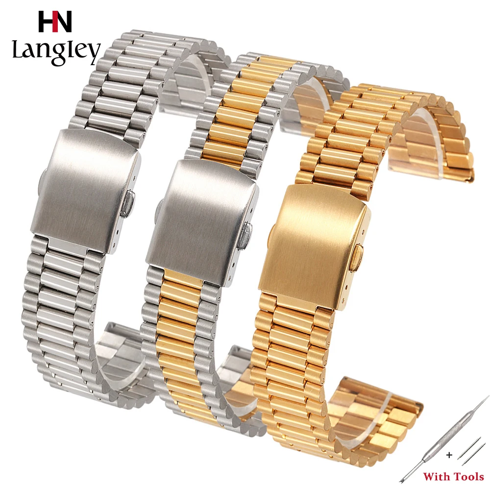 

Solid Stainless Steel Watchband Men Women Wristwatch Straps Double Insurance Snap 12/14/16/18/20mm Straps Wholesale