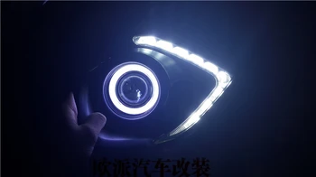 

eOsuns Innovative COB Angel eye + LED daytime running light DRL + halo Fog Lamp with Projector Lens for Mitsubishi asx 2013-14