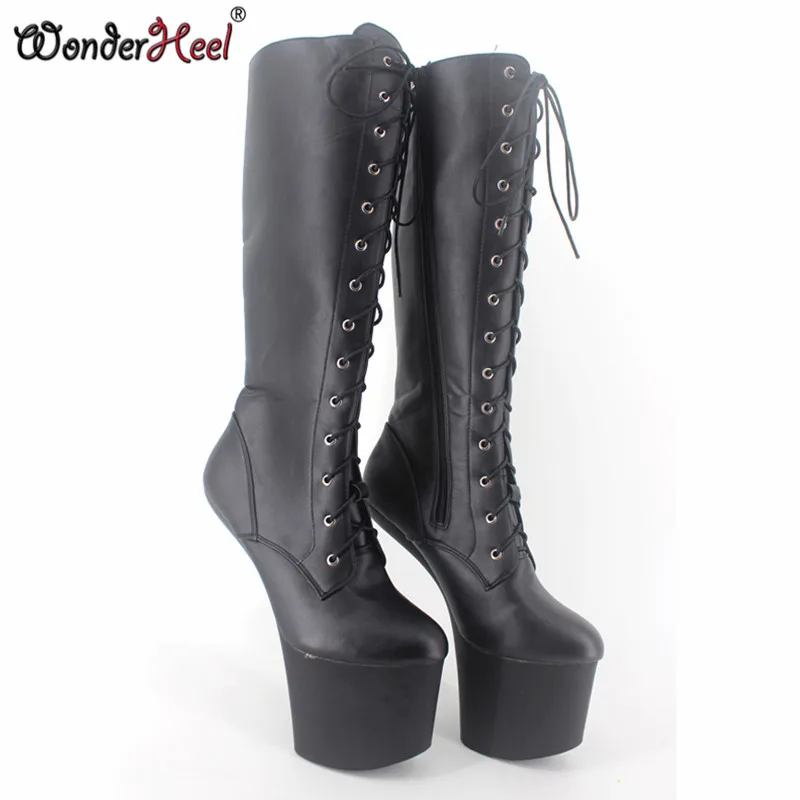 Wonderheel/пикантные черные матовые сапоги до колена на очень высоком каблуке 20 см со