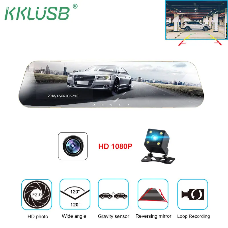 

car dvr dual len dash camera rear view mirror auto dashcam recorder registrator in car video full hd dash cam Vehicle two camera
