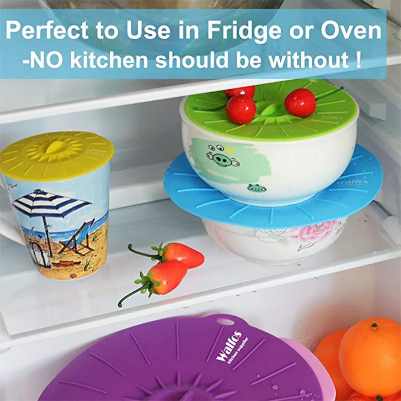 WALFOS Set of 5 Silicone Microwave Bowl Cover Cooking Pot Pan Lid Cover-Silicone Food Wrap Cooking Tools Kitchen Utensil Silicone Covers
