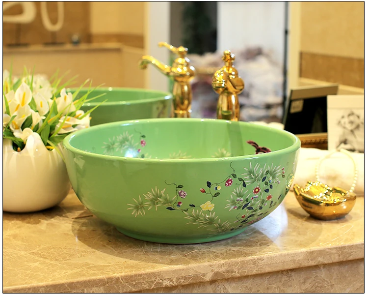 China Artistic Europe Style Counter Top porcelain wash basin bathroom sinks ceramic art ceramic basin bowl (2)