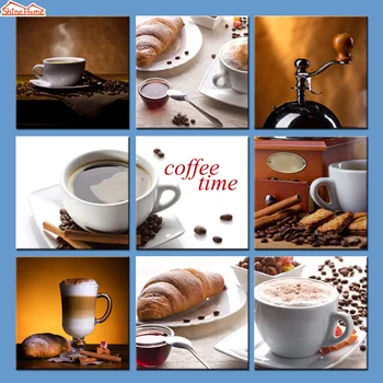 

ShineHome-9pcs Modern Canvas Printing Paintings Coffee Bread Wall Art Picture PostersPrints Quadro for Cafe Bar Hotel Decoration