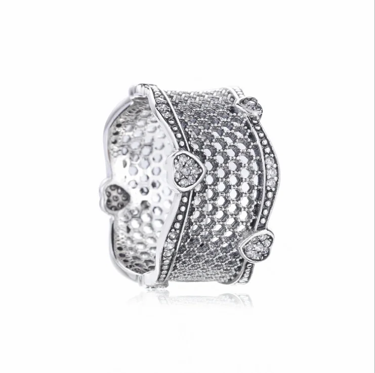 

Authentic 925 Sterling Silver Ring Lace Of Love Rings With Crystal For Women Wedding Party Gift Fine Pandora Jewelry