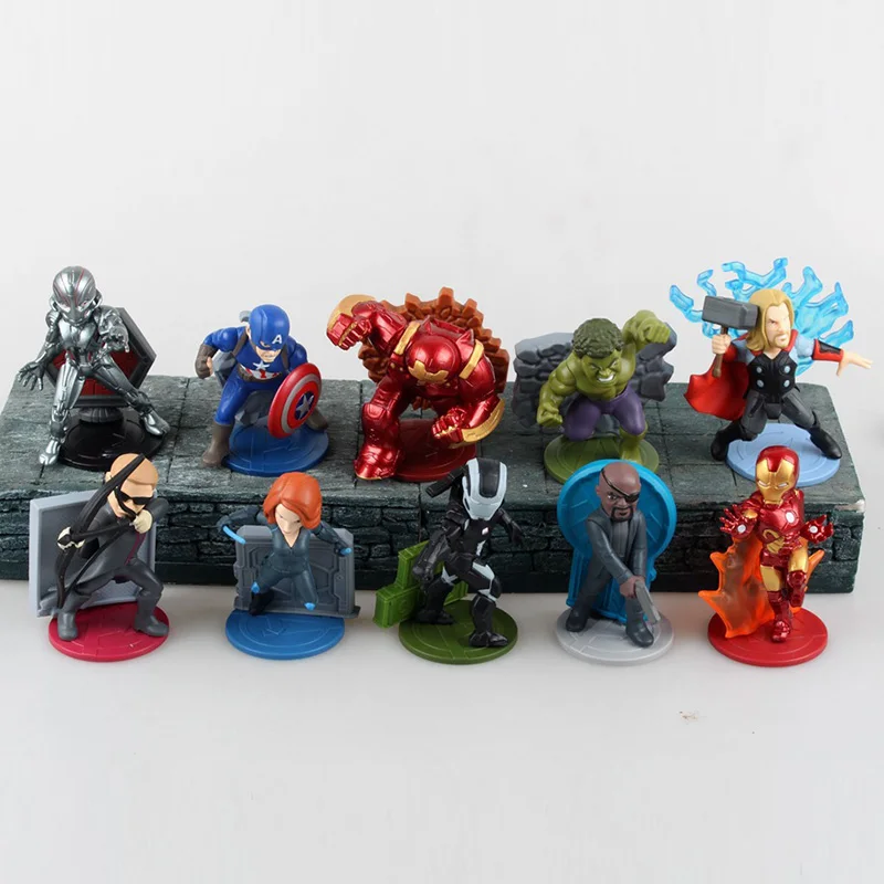 

10Pcs/Set The Age of Ultron Thor Hulk Iron Man Captain America Hulk Buster Black Widow PVC Figure Model Doll Toys 9cm