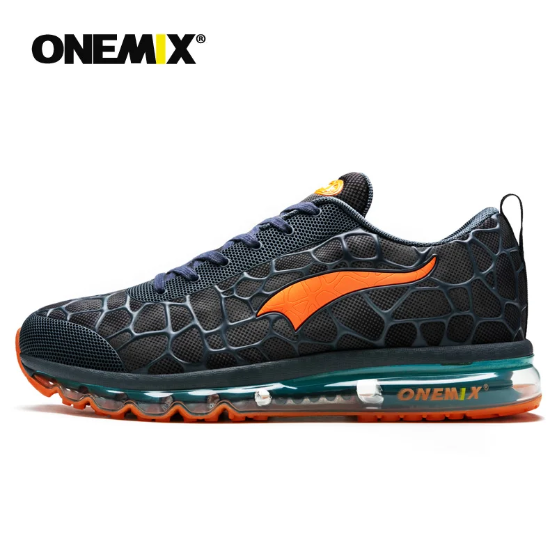 Onemix оригинальная Мужская дышащая Спортивная обувь для бега на воздушной подушке, Мужская обувь для бега, европейские Большие размеры 39-47 - Цвет: Dark Blue Orange