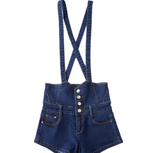 Deodar для женщин высокая Талия Стиль Джинсы для Короткие Комбинезоны девочек промывают джинсы комбинезон