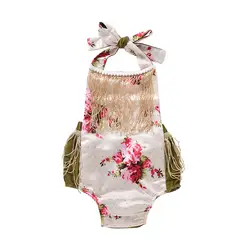 Летние Детские Комбинезоны для малышек цветочный Ленточки Холтер комбинезон для младенцев Обувь для девочек Европейский Одежда для