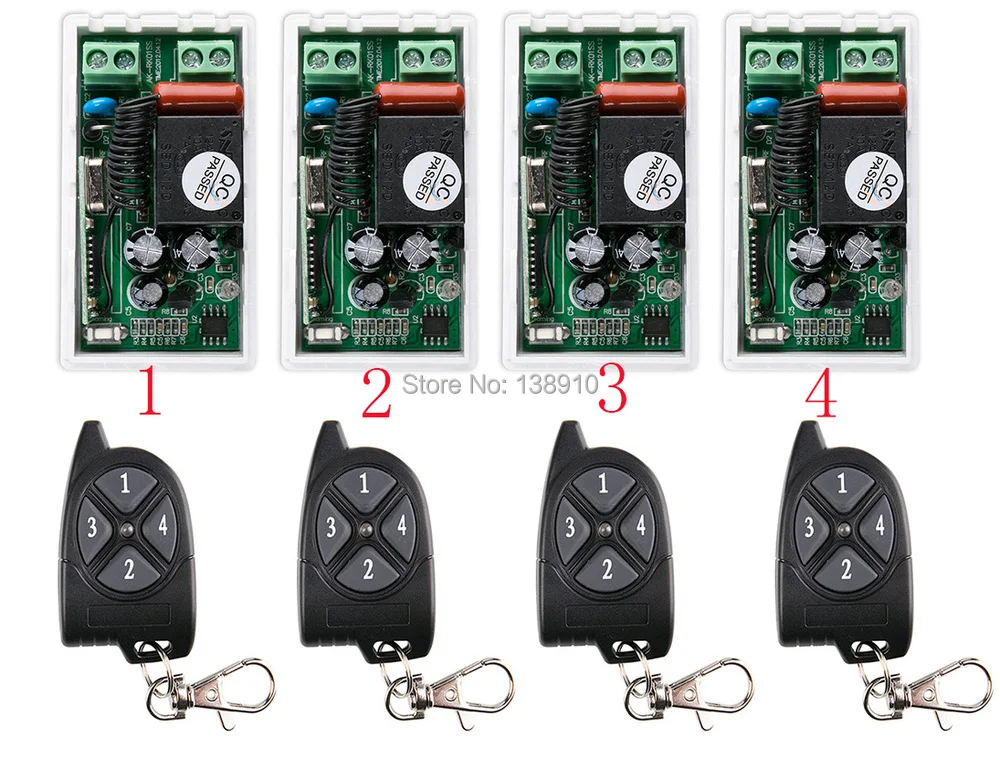 

AC220V 1CH 10A RF Wireless Remote Control Switch System 433 MHZ 4 transmitter & 4 receiver relay Receiver Smart Home Switch