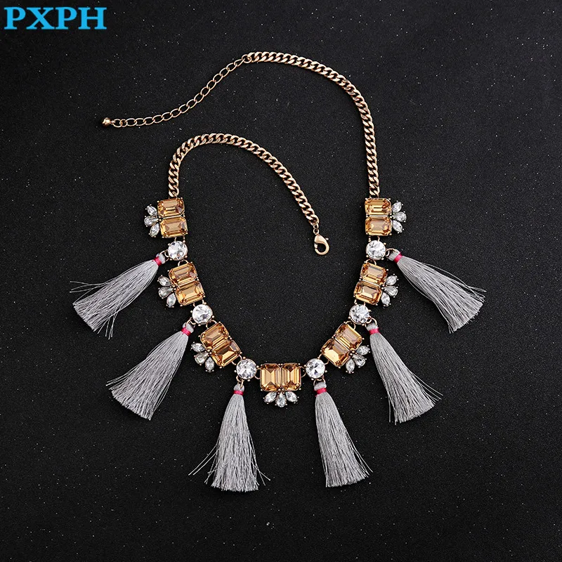 2 Color Fashion Hyperbole Bohemia Synthetic Gem Flower Tassel Chokers New Bib Statement Necklace For Women N986 | Украшения и