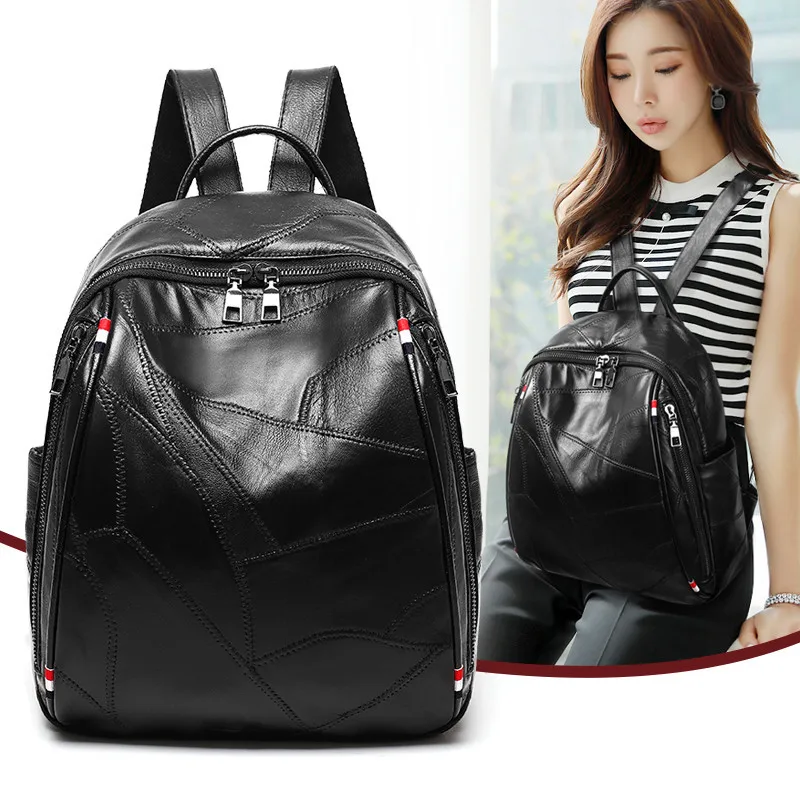 

Genuine Leather Backpack Female Fashion Casual Bag School Bag Backpack for Teenager Girls Anti Theft Zipper Ladies Backpack