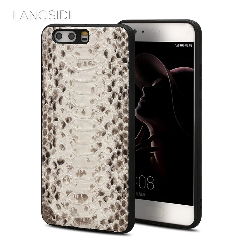 

LANGSIDI brand mobile phone case natural python skin phone cover For Huawei P10 full handmade custom processing