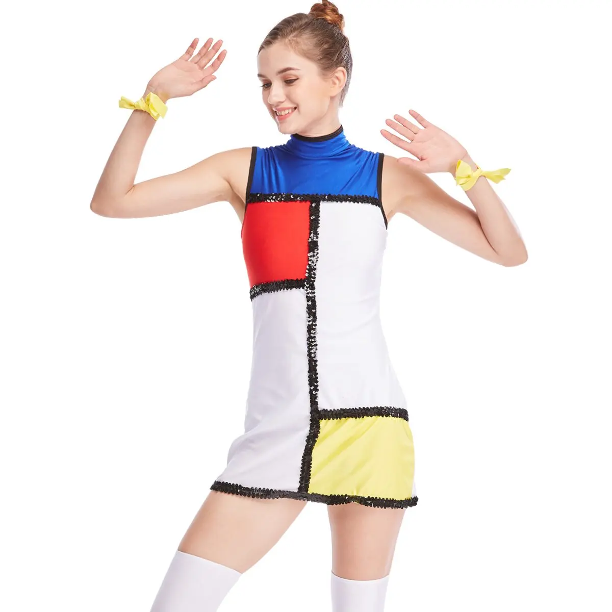 Платье MiDee Mondrien в стиле колор-блок саржевого сдвига костюм Джаз танцевальное платье одежда для выступлений