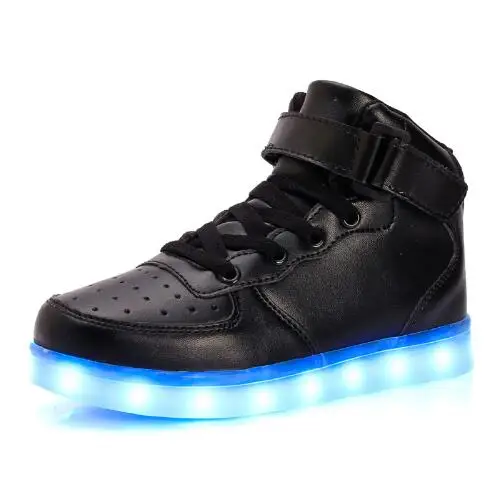 

LED Light Up Shoes Gold High Top girls and boys luces dorado Fashion USB Charge Red kids Casual Luminous sneakers for children