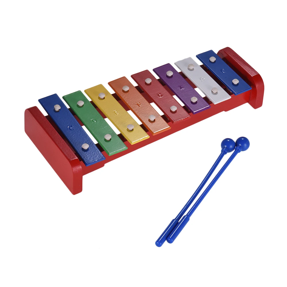 Красочные 8 нот ксилофон Glockenspiel с 2 Mallets ударный музыкальный инструмент обучающая игрушка подарок для детей