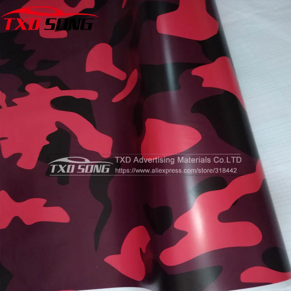 Best Price Nieuwe Ontwerp Zwart Rood Camo Vinyl Roll Rood Camouflage Wrap Vinyl Sticker Bubble Gratis voor car wrapping met Grootte: 1.50*30 m/Roll