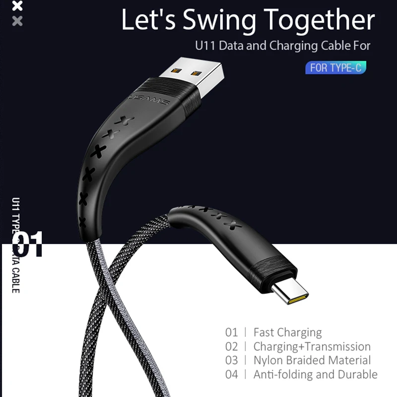 2A USB c кабель для samsung Galaxy S9 плюс USAMS Тип usb C быстрой зарядки и передачи данных Xiaomi Mi 8