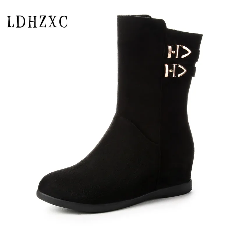 black flat boots mid calf