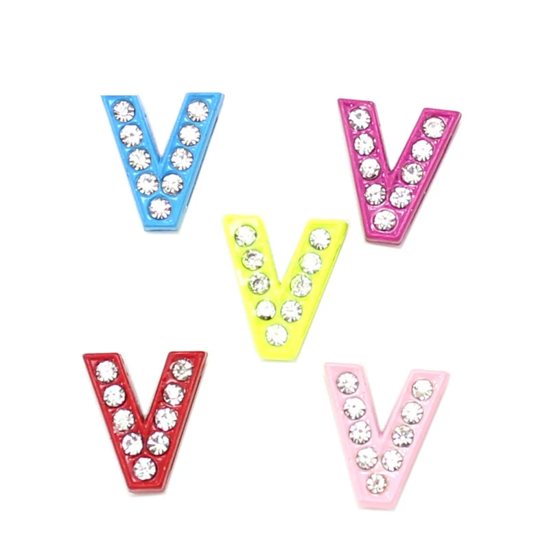 8 мм скользящие шармы в виде букв, хрустальные подвески для браслета DIY, A-Z на выбор, женские и детские ювелирные изделия LSSL024 - Цвет: V