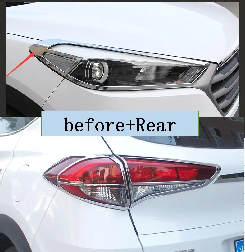 

car-styling case For Hyundai Tucson 2015-2017 Chrome Front Rear Trunk Tail Light Lamp Cover Trim Styling Garnish Bezel Molding