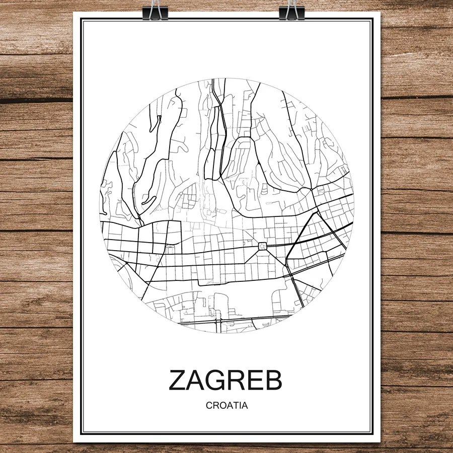 

ZAGREB Croatia Modern Black White World City Map Print Poster Coated Paper for Cafe Living Room Home Decoration Wall Art Sticker